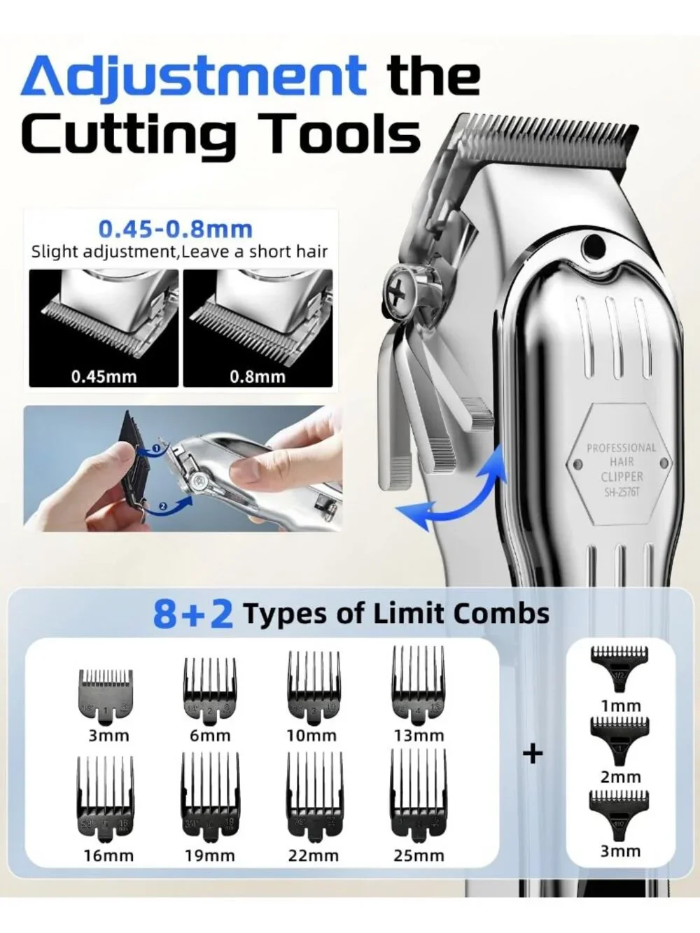 Professional Cordless Hair Clippers Kit | 6500RPM Motor, Rechargeable, LED